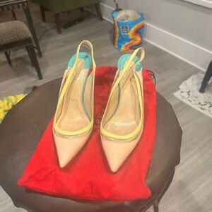 Christian Louboutin Beige and Yellow Slingback Heels